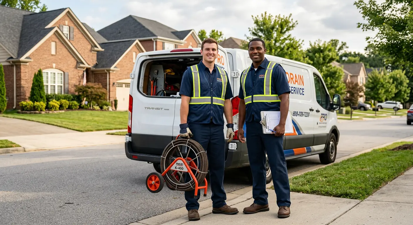 Sewer and drain service team with equipment ready for work in Upper Grand Lagoon
